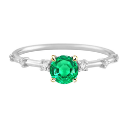Round Green Emerald Ring Cute Diamond Jewelry