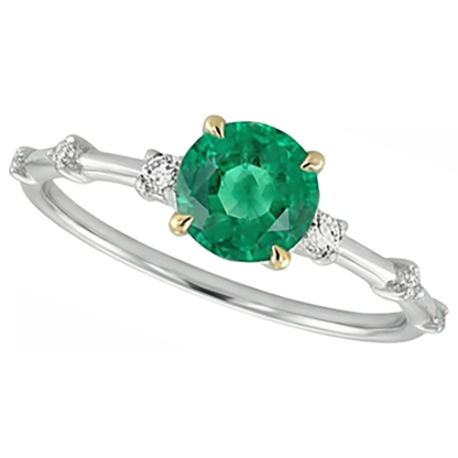 Round Green Emerald GIA Ring Cute Natural Diamond Jewelry