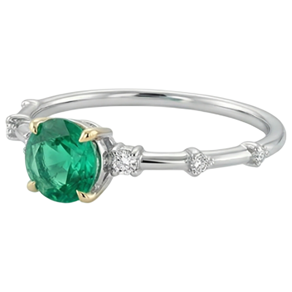 Round Green Emerald GIA Ring Cute Natural Diamond Jewelry
