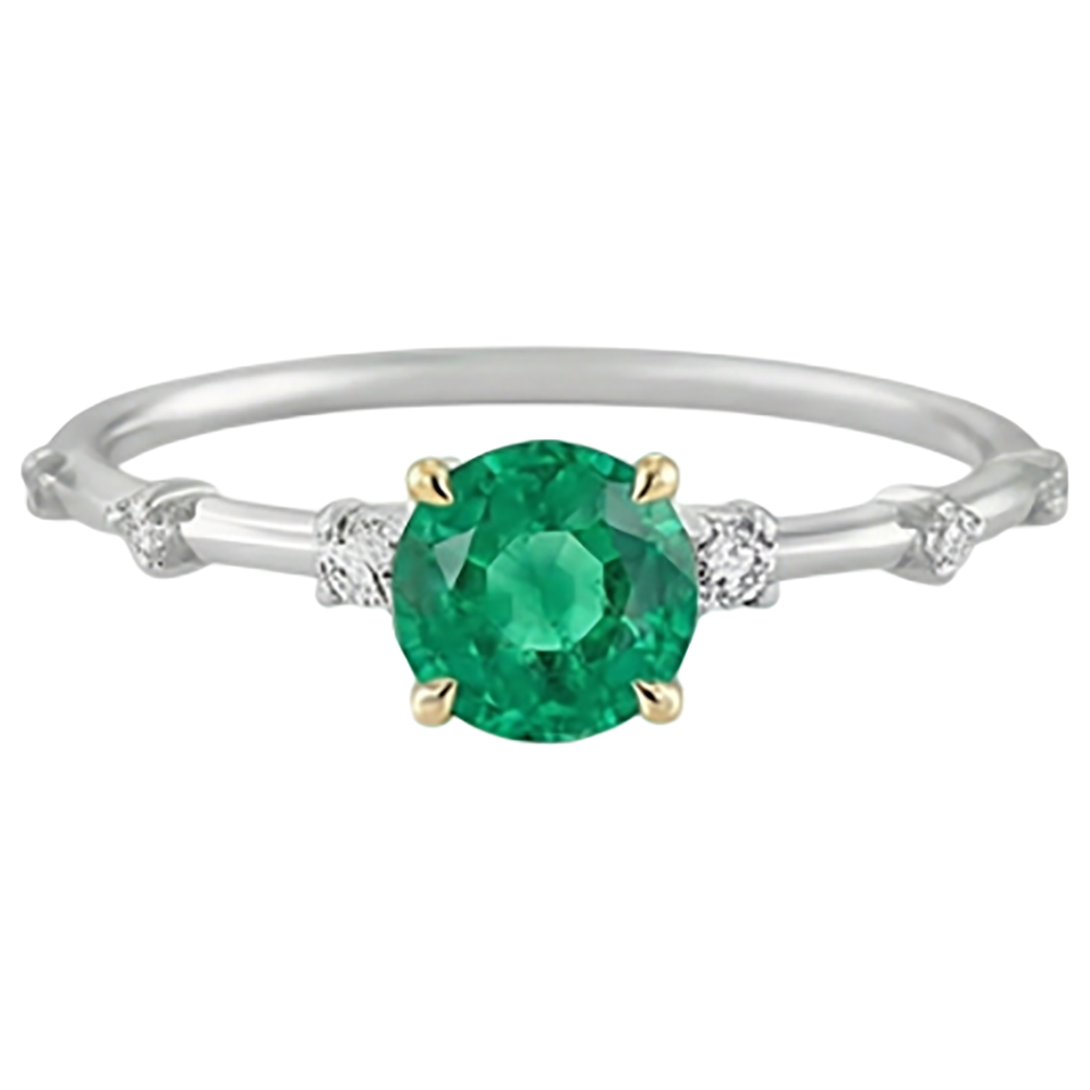 Round Green Emerald GIA Ring Cute Natural Diamond Jewelry