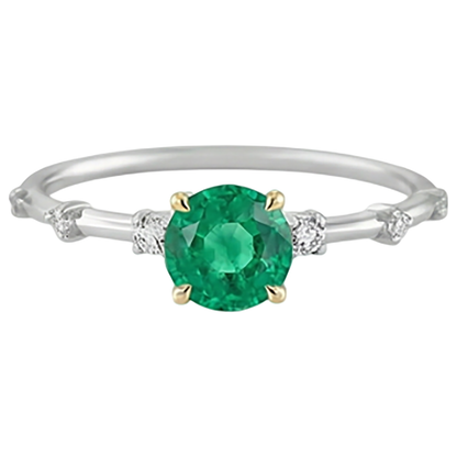 Round Green Emerald GIA Ring Cute Natural Diamond Jewelry