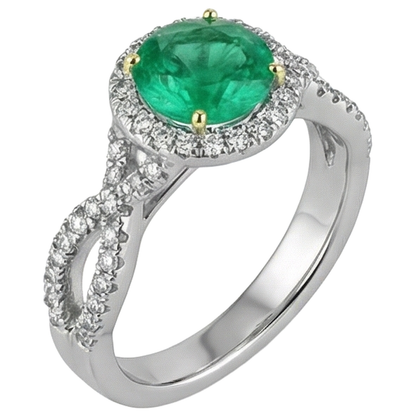 Natural Real ( Not Lab Grown ) Round Green Emerald GIA Ring Diamond Infinity Band