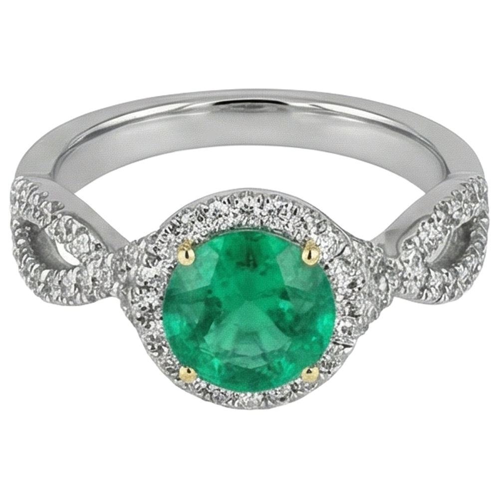 Natural Real ( Not Lab Grown ) Round Green Emerald GIA Ring Diamond Infinity Band