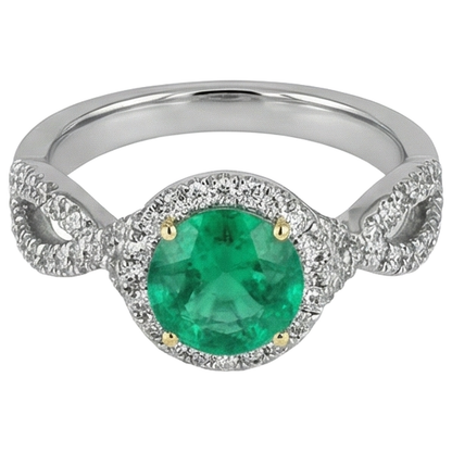 Natural Real ( Not Lab Grown ) Round Green Emerald GIA Ring Diamond Infinity Band
