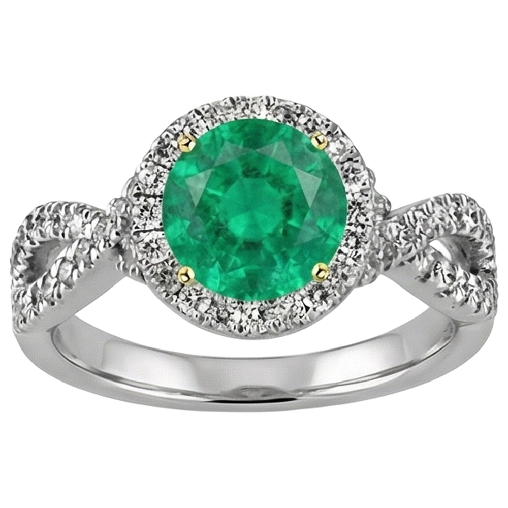 Natural Real ( Not Lab Grown ) Round Green Emerald GIA Ring Diamond Infinity Band