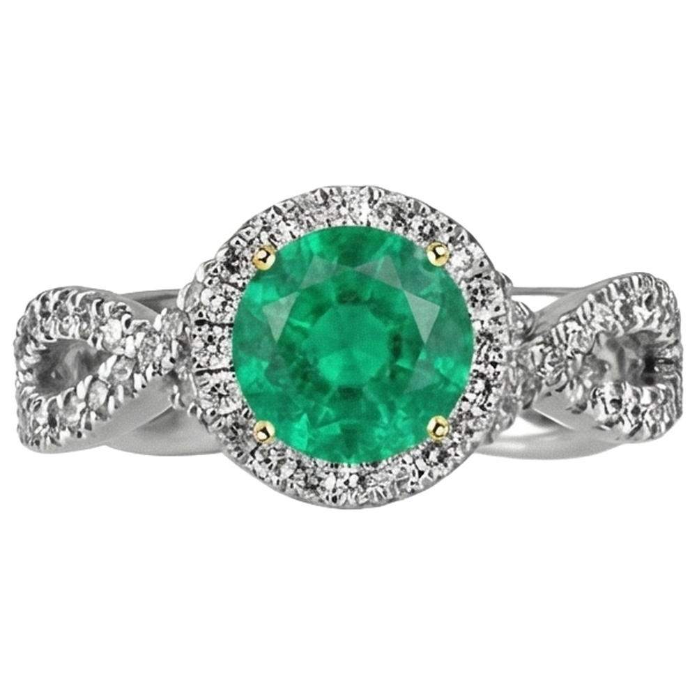 Natural Real ( Not Lab Grown ) Round Green Emerald GIA Ring Diamond Infinity Band