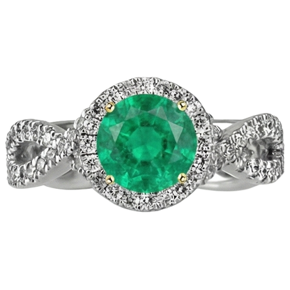 Natural Real ( Not Lab Grown ) Round Green Emerald GIA Ring Diamond Infinity Band