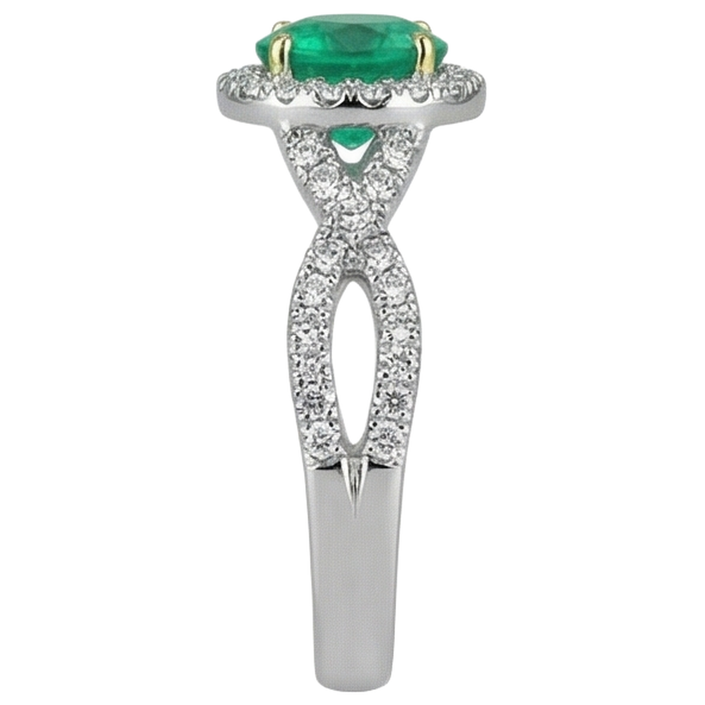 Natural Real ( Not Lab Grown ) Round Green Emerald GIA Ring Diamond Infinity Band
