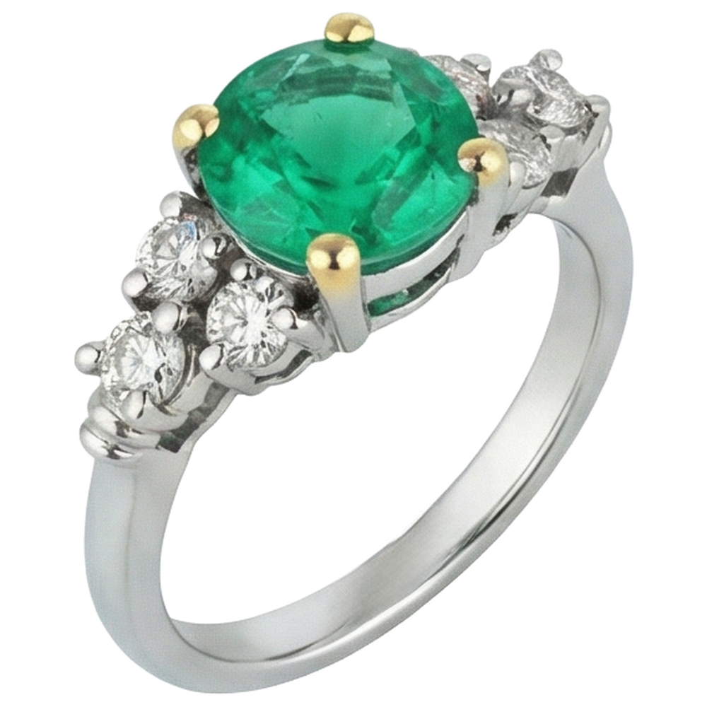 Natural Real ( Not Lab Grown ) Round Green Emerald GIA Ring Diamond Ladies Jewelry