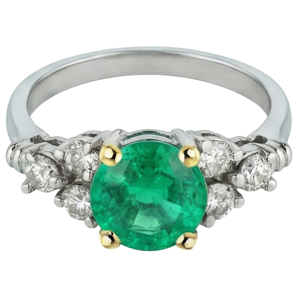 Natural Real ( Not Lab Grown ) Round Green Emerald GIA Ring Diamond Ladies Jewelry