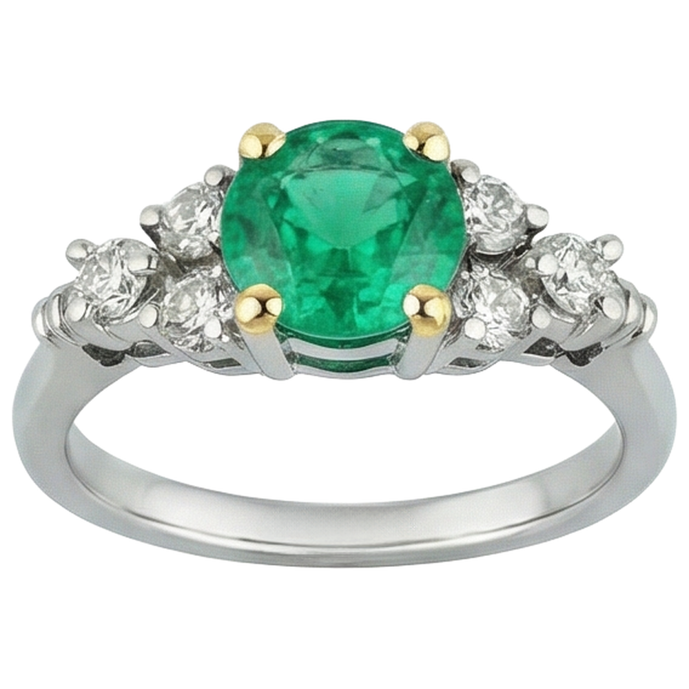 Natural Real ( Not Lab Grown ) Round Green Emerald GIA Ring Diamond Ladies Jewelry