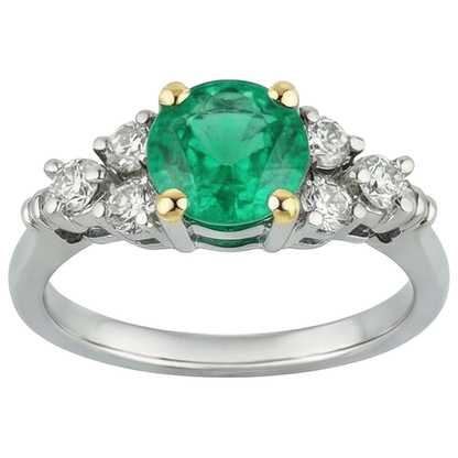 Natural Real ( Not Lab Grown ) Round Green Emerald GIA Ring Diamond Ladies Jewelry