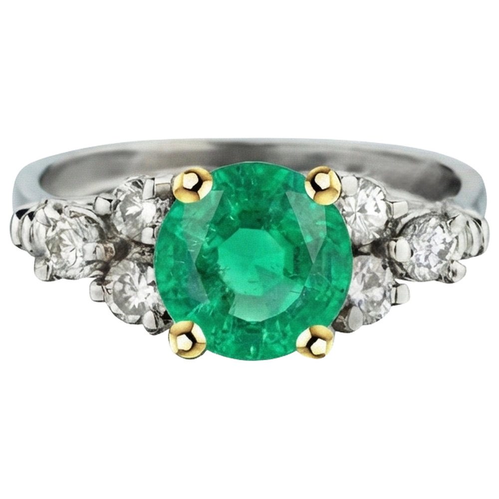 Natural Real ( Not Lab Grown ) Round Green Emerald GIA Ring Diamond Ladies Jewelry