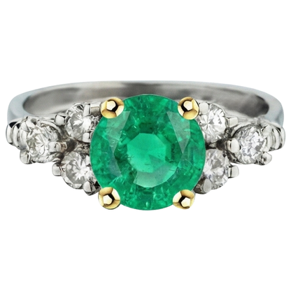 Natural Real ( Not Lab Grown ) Round Green Emerald GIA Ring Diamond Ladies Jewelry