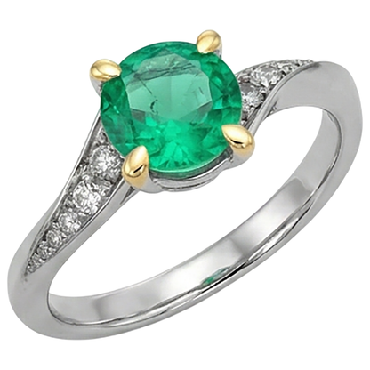 Natural Real ( Not Lab Grown ) Round Green Emerald GIA Ring Eagle Claw Prongs Twisted Shank