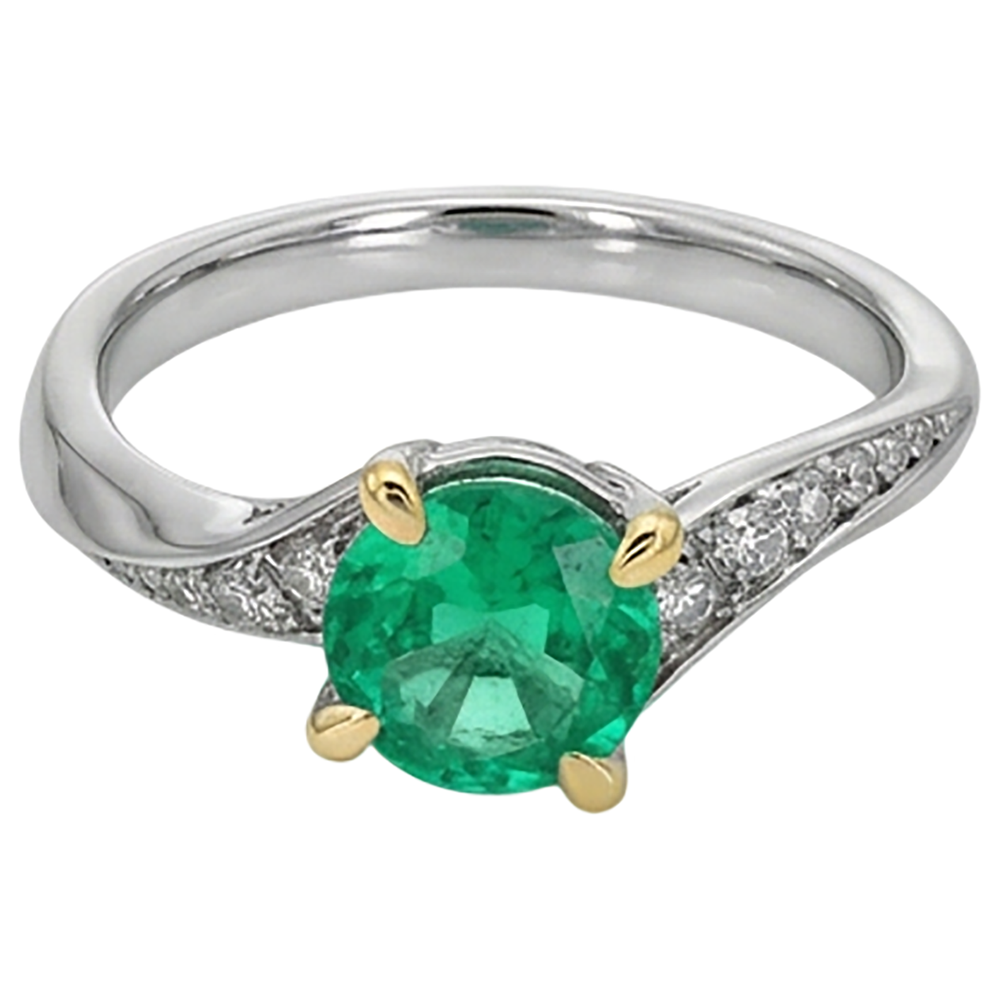 Natural Real ( Not Lab Grown ) Round Green Emerald GIA Ring Eagle Claw Prongs Twisted Shank