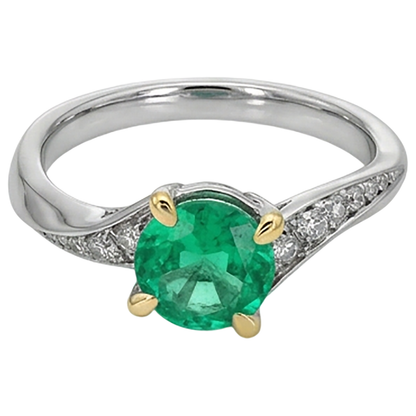 Natural Real ( Not Lab Grown ) Round Green Emerald GIA Ring Eagle Claw Prongs Twisted Shank