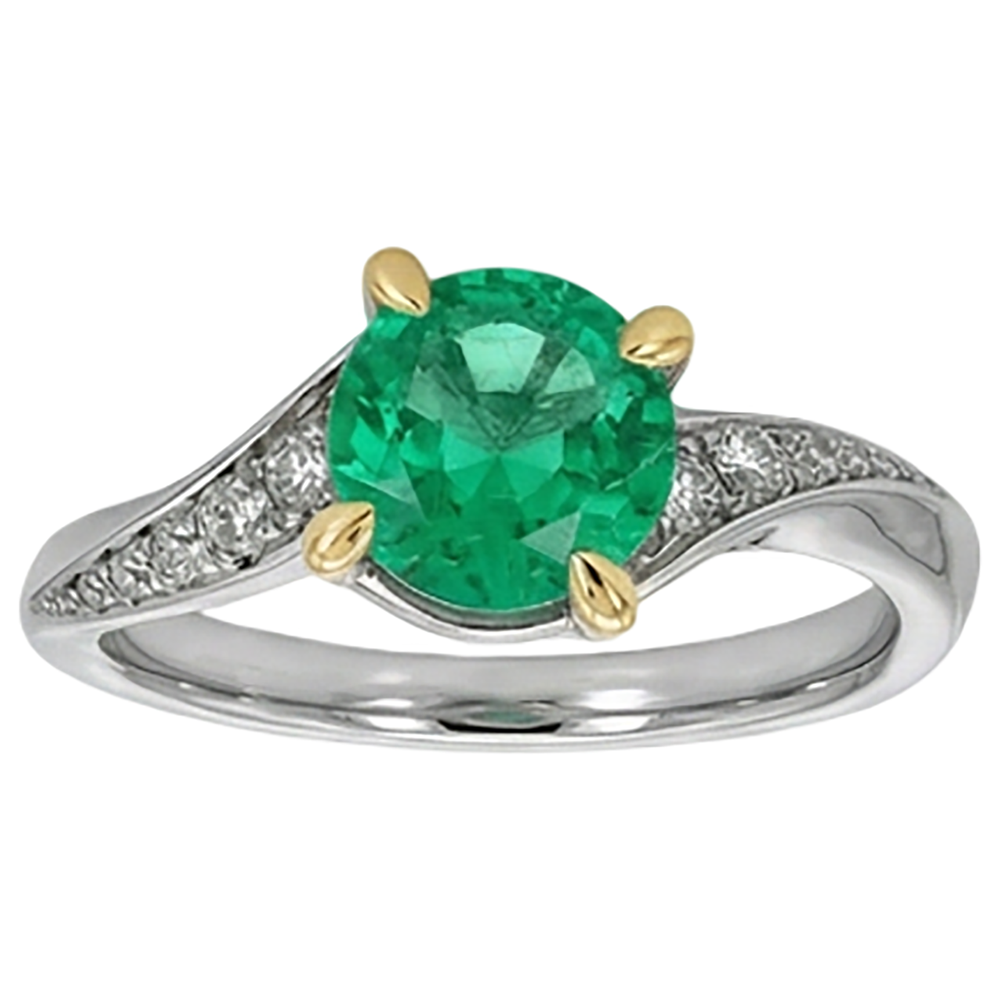 Natural Real ( Not Lab Grown ) Round Green Emerald GIA Ring Eagle Claw Prongs Twisted Shank