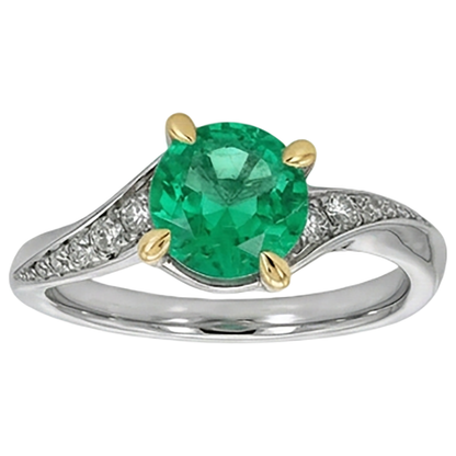 Natural Real ( Not Lab Grown ) Round Green Emerald GIA Ring Eagle Claw Prongs Twisted Shank