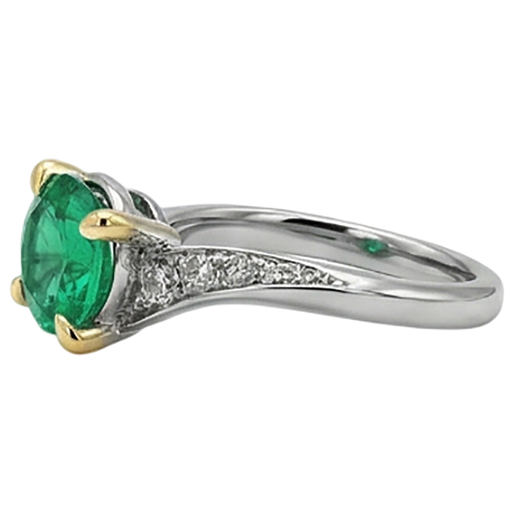 Natural Real ( Not Lab Grown ) Round Green Emerald GIA Ring Eagle Claw Prongs Twisted Shank