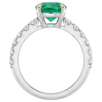 Natural Real ( Not Lab Grown ) Round Green Emerald GIA Ring With Accents