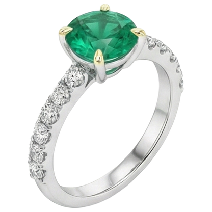 Natural Real ( Not Lab Grown ) Round Green Emerald GIA Ring With Accents