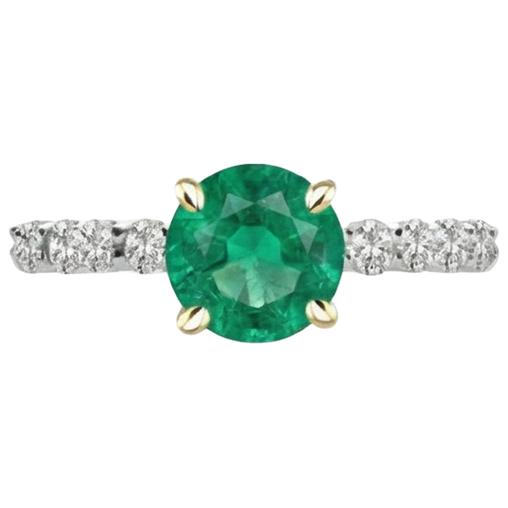 Natural Real ( Not Lab Grown ) Round Green Emerald GIA Ring With Accents