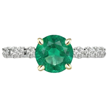 Natural Real ( Not Lab Grown ) Round Green Emerald GIA Ring With Accents
