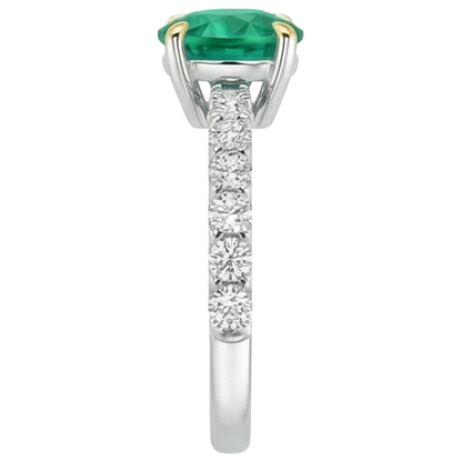Natural Real ( Not Lab Grown ) Round Green Emerald GIA Ring With Accents