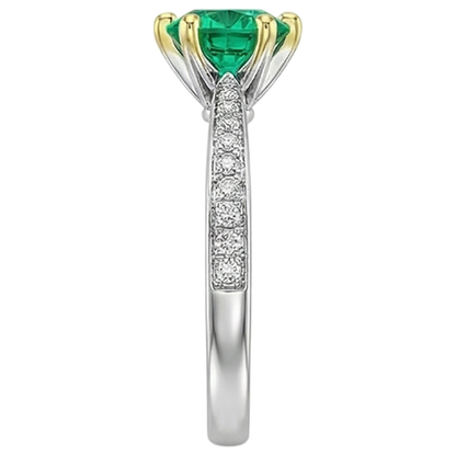 Natural Real ( Not Lab Grown ) Round Green Emerald GIA Ring With Accents Tapered Shank Prong Set