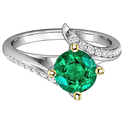 Natural Real ( Not Lab Grown ) Round Green Emerald GIA With Diamonds Ring Split Shank