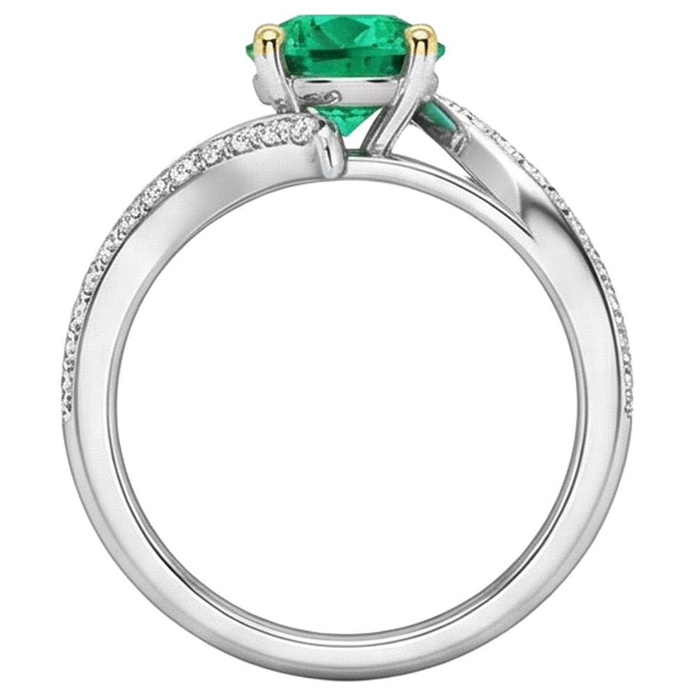 Natural Real ( Not Lab Grown ) Round Green Emerald GIA With Diamonds Ring Split Shank