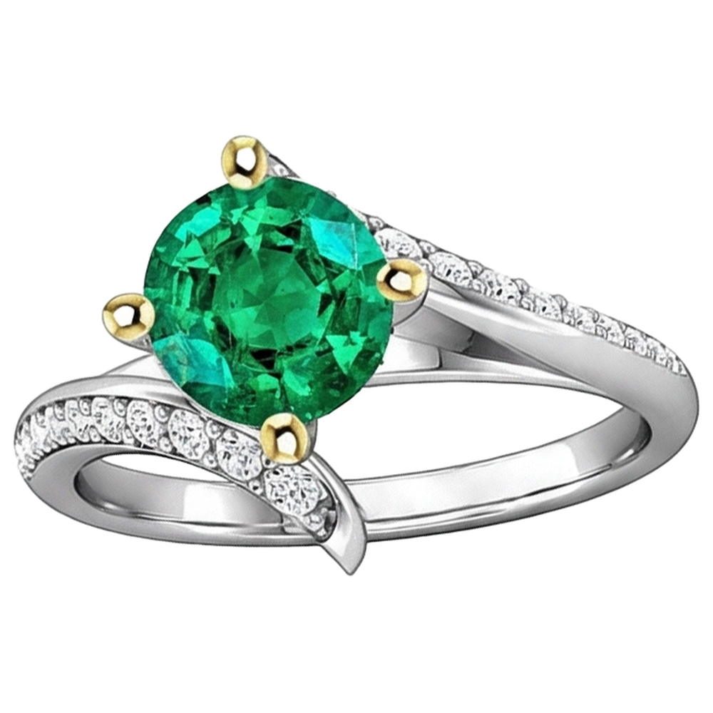 Natural Real ( Not Lab Grown ) Round Green Emerald GIA With Diamonds Ring Split Shank