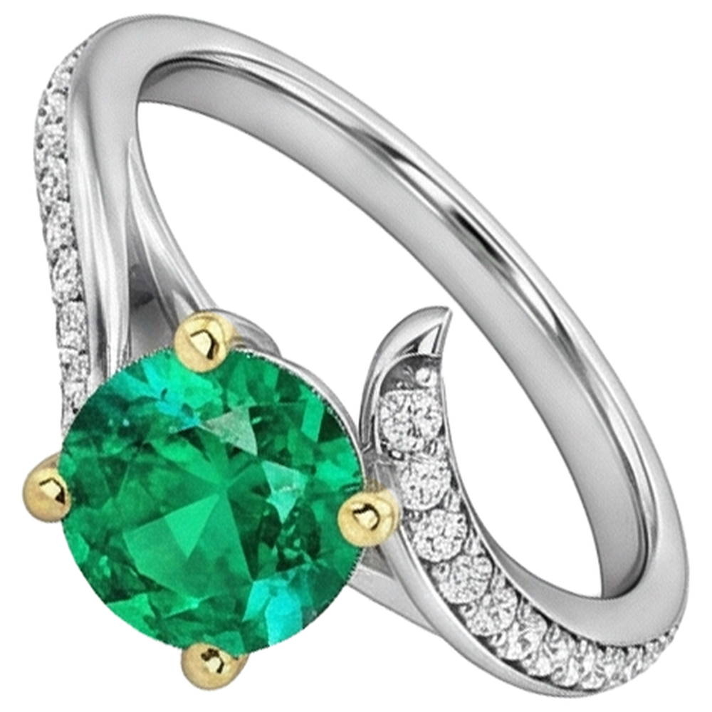 Natural Real ( Not Lab Grown ) Round Green Emerald GIA With Diamonds Ring Split Shank
