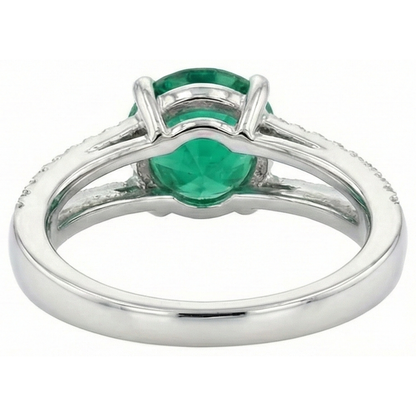 Round Green Emerald GIA With Natural Earth Mined Diamonds 3.75 Carats Wedding Ring White Gold 14K