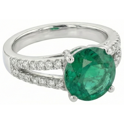 Round Green Emerald GIA With Natural Earth Mined Diamonds 3.75 Carats Wedding Ring White Gold 14K