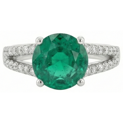 Round Green Emerald GIA With Natural Earth Mined Diamonds 3.75 Carats Wedding Ring White Gold 14K