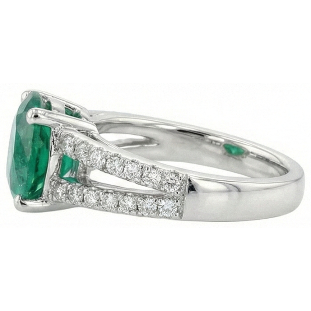 Round Green Emerald GIA With Natural Earth Mined Diamonds 3.75 Carats Wedding Ring White Gold 14K
