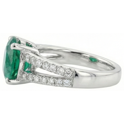 Round Green Emerald GIA With Natural Earth Mined Diamonds 3.75 Carats Wedding Ring White Gold 14K
