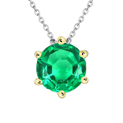 Round Green Emerald Birthstone Pendant 