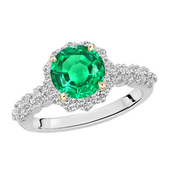 Natural Real ( Not Lab Grown ) Round Green Emerald GIA Gold Ring Halo Diamond Jewelry
