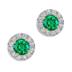 Round Halo Gemstone Studs Green Emerald Womens Earrings