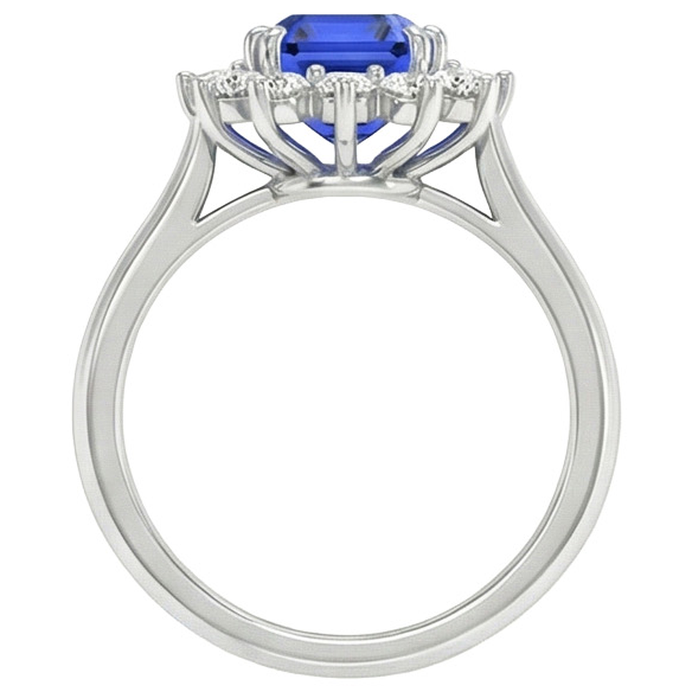 Round Halo IGI CERTIFIED Diamond Asscher Cut Blue Sapphire 6.50 Carats Ring Gold 14K