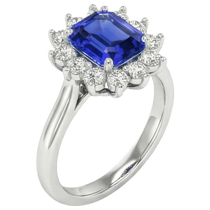 Round Halo IGI CERTIFIED Diamond Asscher Cut Blue Sapphire 6.50 Carats Ring Gold 14K