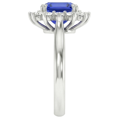 Round Halo IGI CERTIFIED Diamond Asscher Cut Blue Sapphire 6.50 Carats Ring Gold 14K