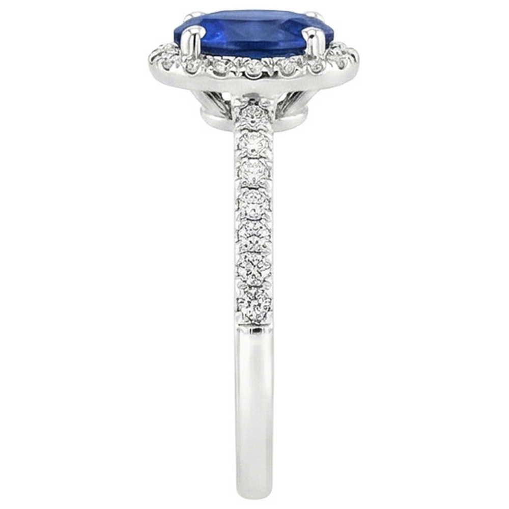 Round Halo Natural Earth Mined Diamond Engagement Ring Oval Ceylon Sapphire 6 Carats Gold