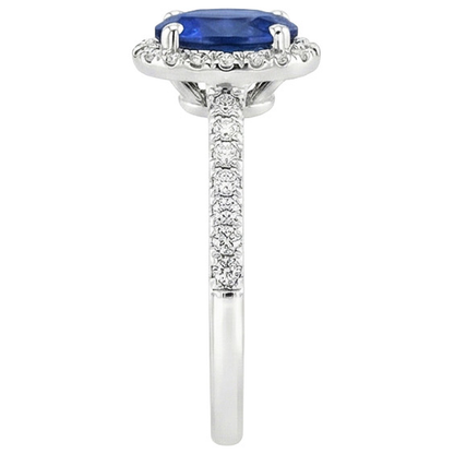 Round Halo Natural Earth Mined Diamond Engagement Ring Oval Ceylon Sapphire 6 Carats Gold