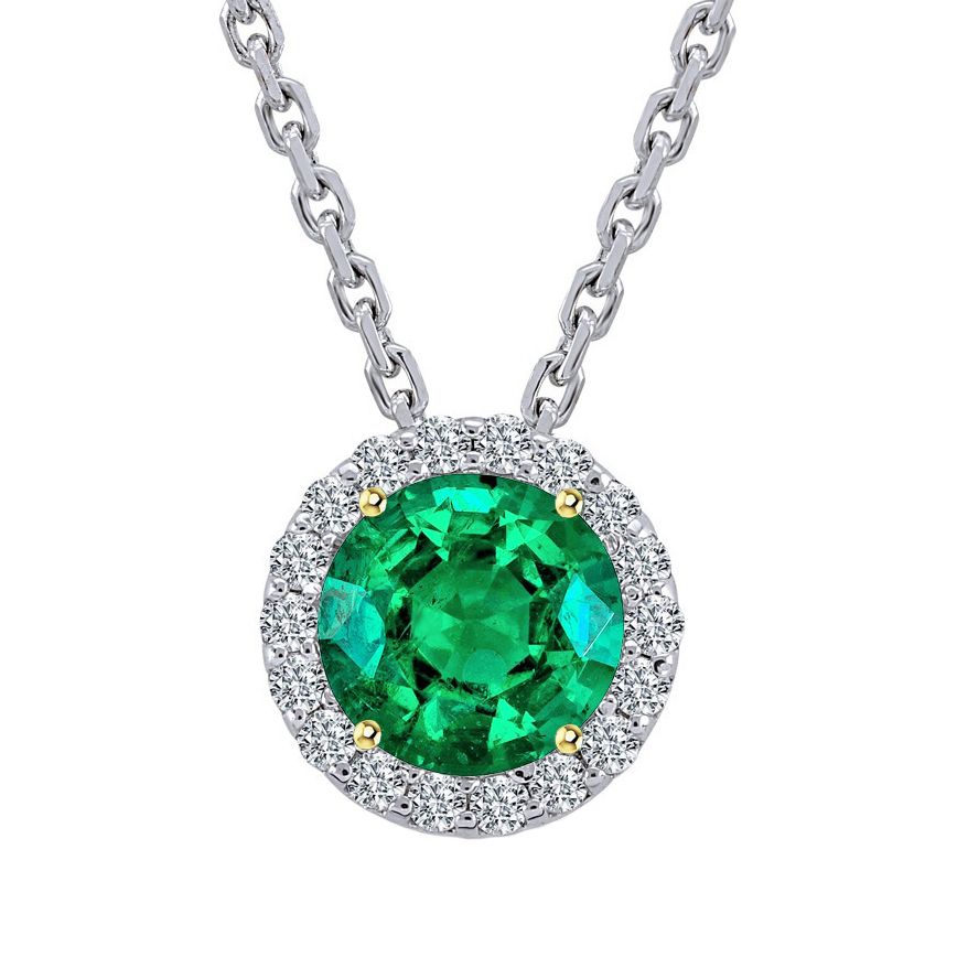 natural round emerald 2.50ct pendant front view