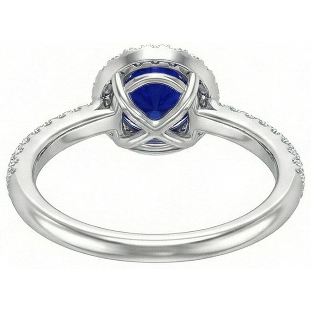 Round Halo Ring Ceylon Sapphire 3 Carats Multi Row Pave Set Natural Earth Mined Diamonds