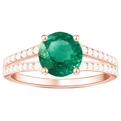 Round Hidden Halo Green Emerald GIA & Natural Earth Mined Diamond Engagement Ring